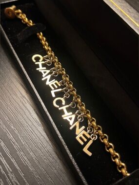 CHANEL Vintage 96P Turnlock Bracelet 24K GP Letter Charms 1996 Karl Lagerfeld